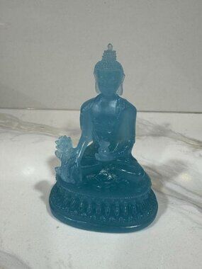 Light Blue Resin Spiritual Medicine Buddha Statue Zen Decor